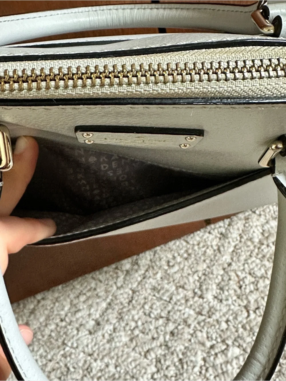 Kate Spade Grove Street Carli Gray Dome Leather Satchel with Crossbody Strap